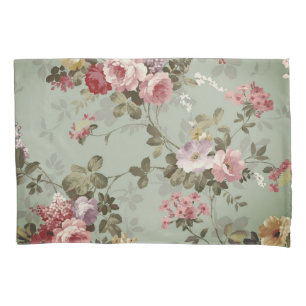 Vintage Dusty Olive Green Floral Design Pillowcase
