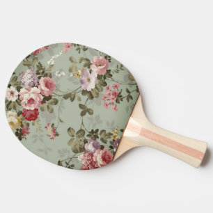 Vintage Dusty Olive Green Floral Design Ping Pong Paddle