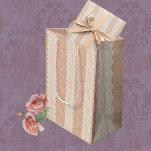 Vintage Dusty Peach Damask Antique Lace Stripe  Wrapping Paper