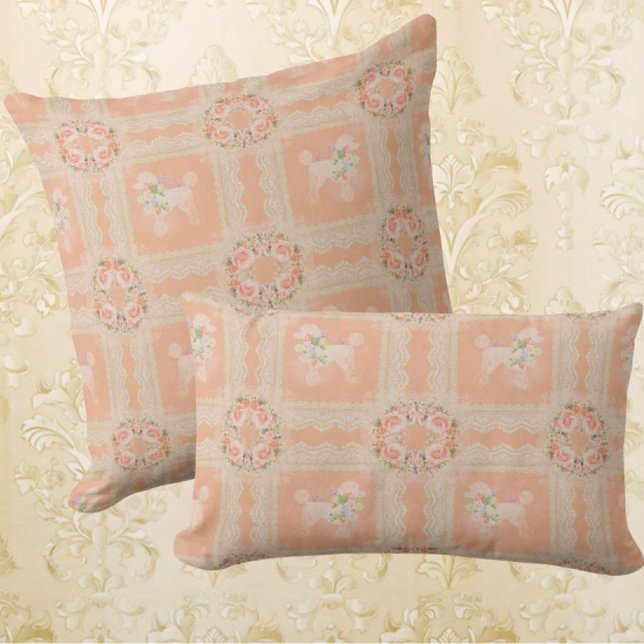 Vintage Dusty Peach Poodle Patchwork Cushion (Vintage poodle patchwork)