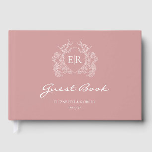 Vintage Dusty Pink Floral Crest Monogram Wedding 2 Guest Book