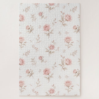 Vintage Dusty Pink Rose Floral Pattern Jigsaw Puzz Puzzle