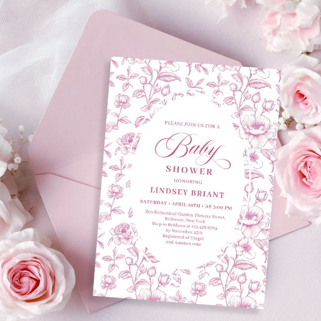 Vintage Dusty Pink Rose Pattern Baby Shower Invite (Vintage Dusty Pink Rose Pattern Baby Shower Invitation)