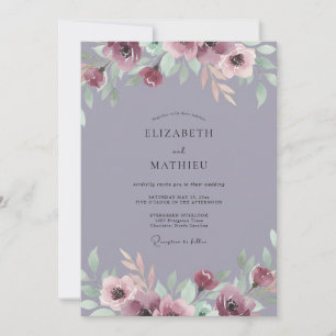 Vintage Dusty Purple Bloom Wedding Invitation