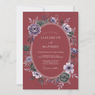 Vintage Dusty Red Wreath Wedding Invitation