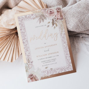 Vintage Dusty Rose Blush Floral Wedding Rose Gold