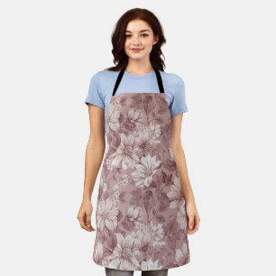 Vintage Dusty Rose Cream Floral Pattern Apron