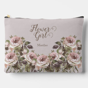 Vintage Dusty Rose Floral Flower Girl  Accessory Pouch