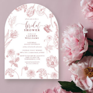 Vintage Dusty Rose Floral Script Bridal Shower Invitation