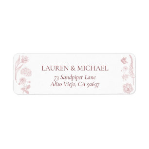 Vintage Dusty Rose Floral Script Return Address