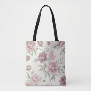 Vintage Dusty Rose & Mauve Floral Tote Bag