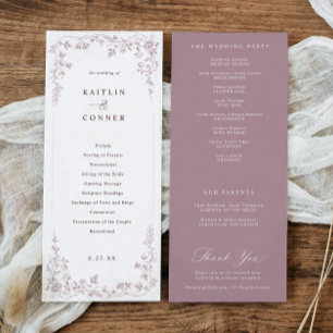 Vintage Dusty Rose / Mauve French Floral Wedding Programme