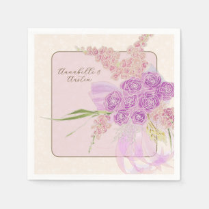 Vintage Dusty Rose Ombré Bow and Bouquet-SQ vellum Napkin