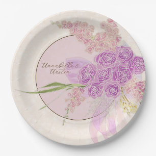 Vintage Dusty Rose Ombré Bow and Bouquet-vellum Paper Plate