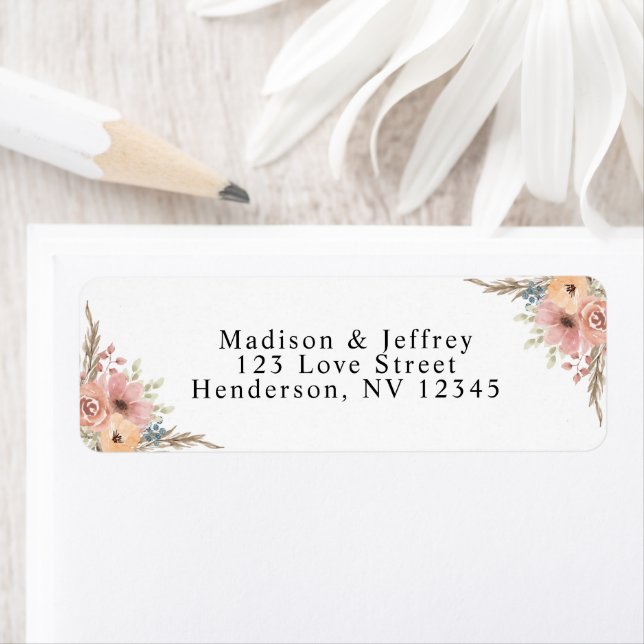 Vintage Dusty Rose Peach Floral Wedding address (Insitu)