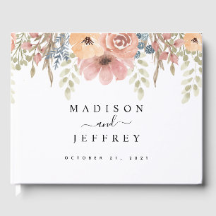 Vintage Dusty Rose Peach Floral Wedding Guest Book