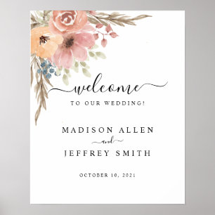 Vintage Dusty Rose Peach Floral Welcome Sign