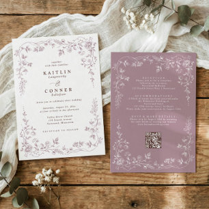 Vintage Dusty Rose Pink French Floral Wedding Invitation