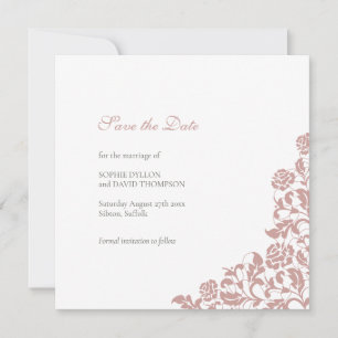 Vintage Dusty Rose Pink Lace Square Wedding Save The Date