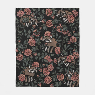 Vintage Dusty Rose Raccoons Fleece Blanket