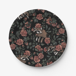 Vintage Dusty Rose Raccoons Paper Plate