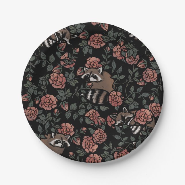 Vintage Dusty Rose Raccoons  Paper Plate (Front)