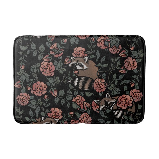 Vintage Dusty Rose Raccoons Pattern Bath Mat (Front)