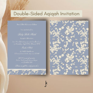 Vintage Dusty Sky Blue and Beige Old Money Aqiqah Invitation