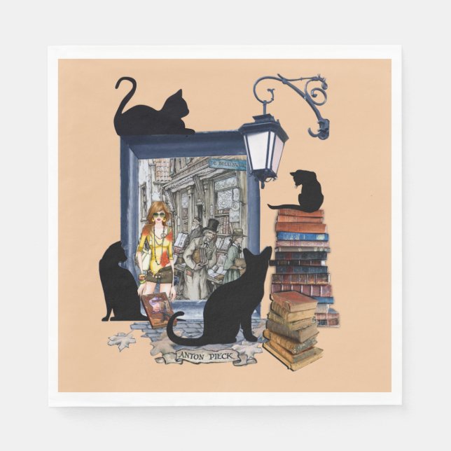 Vintage Dutch Artist & black cats Napkin (Front)