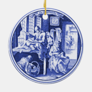 Vintage Dutch Blue Delft tile design Ceramic Tree Decoration