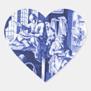 Vintage Dutch Blue Delft tile design Heart Sticker