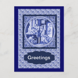 Vintage Dutch Blue Delft tile design Postcard
