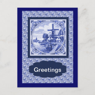 Vintage Dutch Blue Delft tile design Postcard