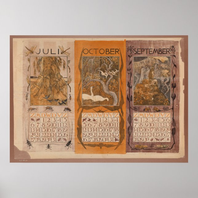 Vintage Dutch Calender Swans Poster (Front)