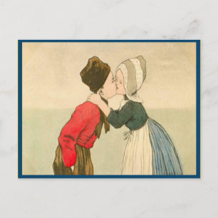 Vintage Dutch children kissing Postcard