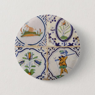Vintage Dutch Delft Tiles 17th Century pottery art 6 Cm Round Badge