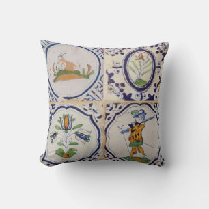 Vintage Dutch Delft Tiles 17th Century pottery art Cushion