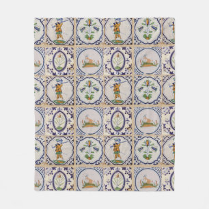 Vintage Dutch Delft Tiles 17th Century pottery art Fleece Blanket