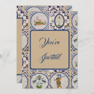 Vintage Dutch Delft Tiles 17th Century pottery art Invitation