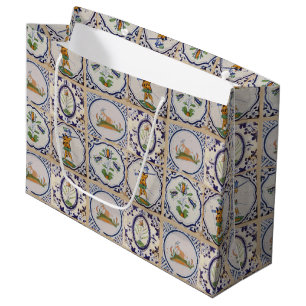 Vintage Dutch Delft Tiles 17th Century pottery art Large Gift Bag