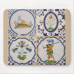 Vintage Dutch Delft Tiles 17th Century pottery art Mouse Mat