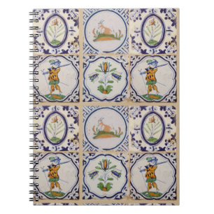 Vintage Dutch Delft Tiles 17th Century pottery art Notebook