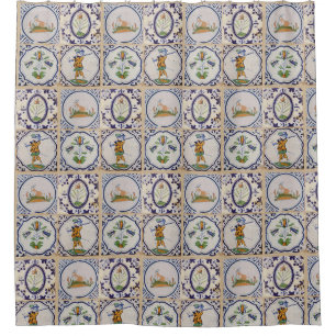 Vintage Dutch Delft Tiles 17th Century pottery art Shower Curtain