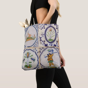 Vintage Dutch Delft Tiles 17th Century pottery art Tote Bag