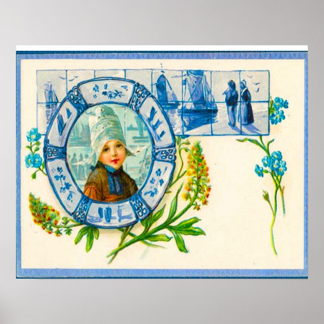 Vintage Dutch design, 1905 Girl with flowers Poster (Front)