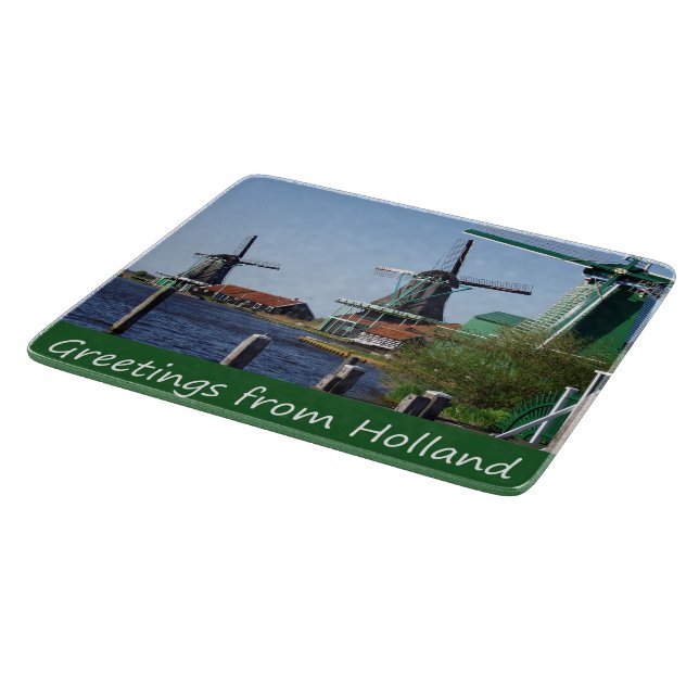 Vintage Dutch Folklore Red White Green Windmill Cutting Board (Corner)