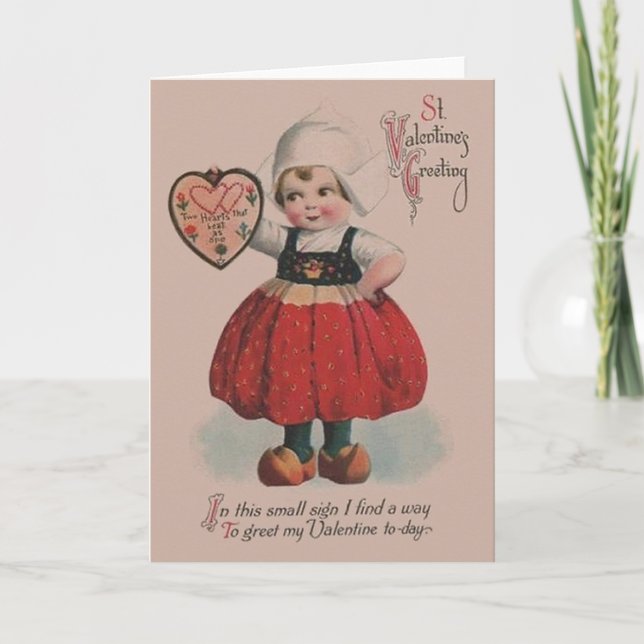 Vintage Dutch Girl Valentine Greeting Card (Front)