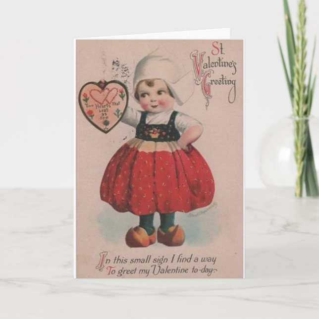 Vintage Dutch Girl Valentine's Day Greeting Card (Front)