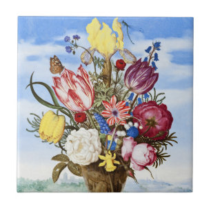 Vintage Dutch Golden Age Floral Still Life Tile