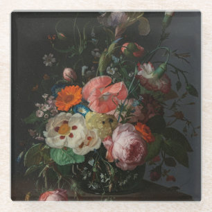 Vintage Dutch Master Still Life Rachel Ruysch Glass Coaster